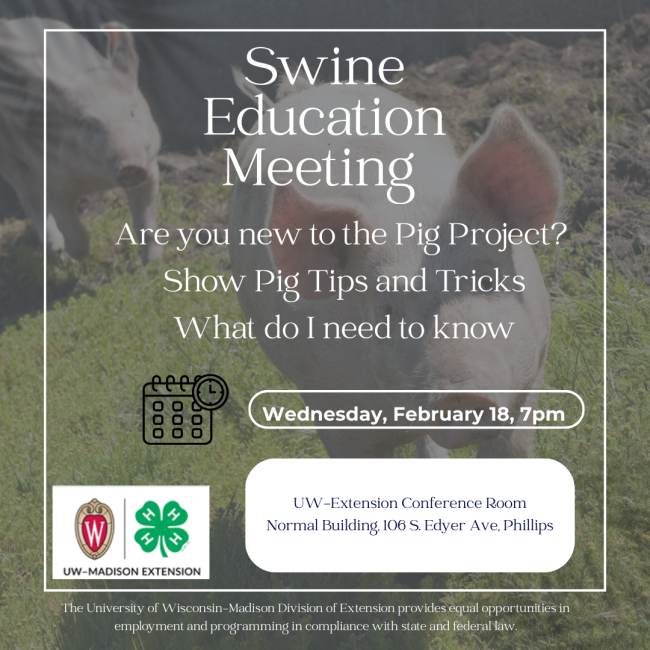 You've got Questions. We've got answers. Wednesday, 🐷February 18, 7 pm Normal Building. All Swine Project Members are welcome to attend. Especially if you are a new member to the project. 
The 4-H Swine project helps you learn about swine breeds, health care, production, management, showmanship, marketing and careers in the swine industry.  Learn principles of animal science and gain life skills, like responsibility, by owning, caring for and keeping records on one or more head of livestock.  Gain knowledge of sound breeding, feeding and management practices.