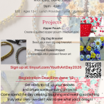 Get Creative at Art Day! ✨🎨
Calling all creative minds ages 12 and up—join us for a day full of creativity, color, and fun!
🗓 Date: Monday, June 29
⏰ Time: 9:00 AM – 4:00 PM
📍 Location: 104 S Eyder Ave, Phillips - top floor Extension Conference Room
💲 Cost: $20 (lunch included!)
👥 Limited to just 12 (opened up a few more spots) participants—sign up early! Registration Deadline June 12. Register here: tinyurl.com/YouthArtDay2026
Get ready to roll up your sleeves and create some amazing projects, including:
🧵 A quilted zipper pouch
📿 A zig zag beaded bracelet
🌸 A pressed flower art project
Whether you love sewing, crafting, or just trying something new, this hands-on day is the perfect chance to learn new skills and take home your own unique creations!
🎟 Spots are limited—don’t wait to register!
Come spend the day creating, laughing, and making something truly your own—we can’t wait to see what you’ll design!