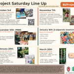 Project Saturday Line Up
· $5/Project
· Youth 10 and under need to bring a helper
Google Registration should have: (Please include me on the google sheet so I can see who registered)
· Name
· Age
· Grade
· 4-H Club
· E-mail address
October 3rd –
· Register by September 25th
· 9:00- 10:30 – Pour Paint – Choose from a variety of techniques to make your own unique painting.
· 11:00-12:30 – Zig Zag Bracelet – Make a handmade zig-zag beaded bracelet using colorful beads and jump rings.
·
November 7th
· Register by October 23rd
· 9:00 – 10:30 - Reindeer Christmas Ornaments – Join us for a fun crafting session to make three cute terra cotta pot reindeer ornaments.
· 11:00 – 12:30 – Christmas Fabric Wreath – Join us for a fun, hands-on craft meeting to create a cozy, no sew fabric wreath.
·
December 12th (No Charge for this class)
· Register by December 4th
· 9am – Noon Cookie Baking - Join us for a morning of cookie baking.
January 16th
· Register by January 8th
· 3 sessions (Limit of 6 participants for each session) (9:00-10:30am) (11:00am-12:30) (1pm-2:30pm)
· Patchwork Quilt Potholders – All sewing machines and supplies are provided.
o
February 20th
· Register by February 5th
· 9:00 – 10:30 Wind Chimes with Sea Glass Discs – Create a wind chime using a terra got pot and glass discs.
· 11:00 – 12:30 – Clay Sculpting – Bring your creativity and create a clay sculpture.
·
March 20th
· Register by March 5th
· 9:00-10:30 – Spiral Suncatcher – Make your own beaded suncatcher.
· 11:00 – 12:30 – Leather Coin Purse – Stitch together a coin purse and add a snap.